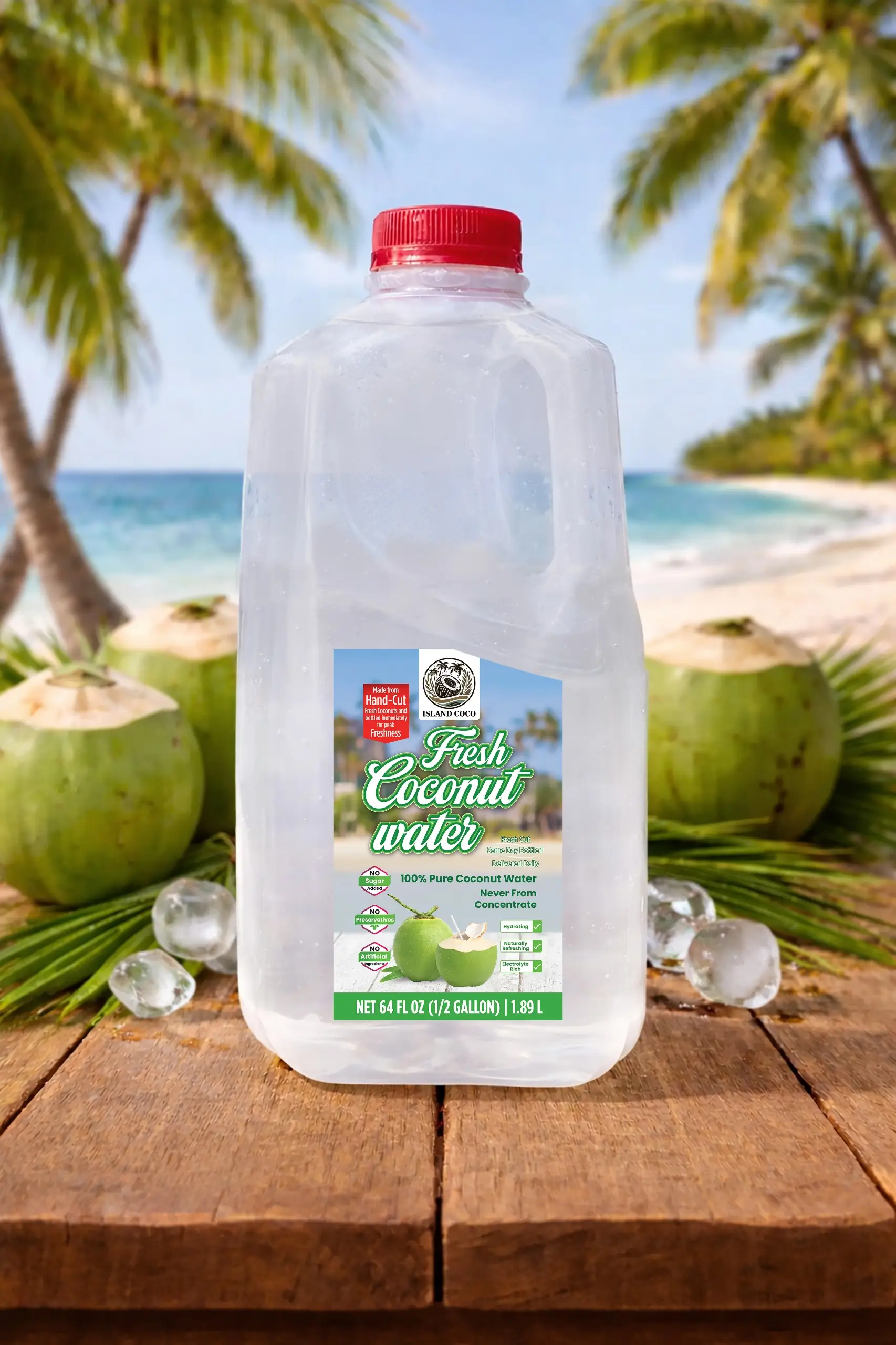 Island coco Frozen Fresh Coconut Water Half Gallon (64 ounces)